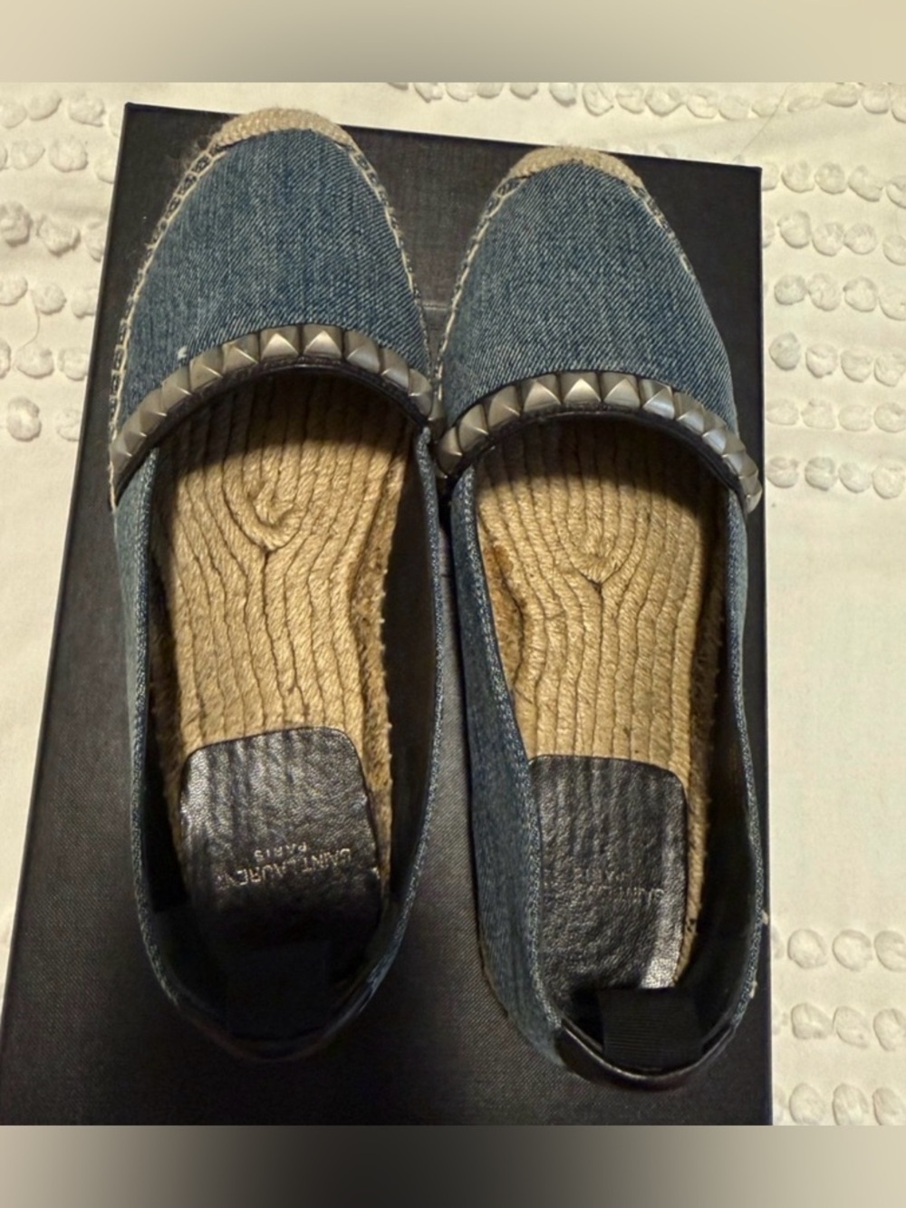 Saint Laurent Denim Espadrille Flats with Stud Trim EU37 - Picture 2 of 5